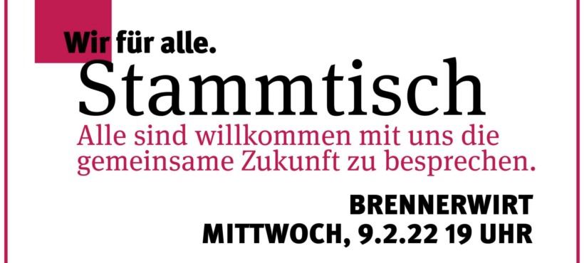 Stammtisch Wir für Alle am Mittwoch 9. Februar 2022